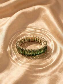 SWAROVSKI 5648909 Matrix Green Rectangular Crystal Full Eternity Ring, Stackable Women's Jewelry, Birthday Gift For Girlfriend - Gold + Green - View 5