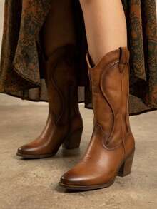 Women Mid-Calf Boots - Camel - View 2