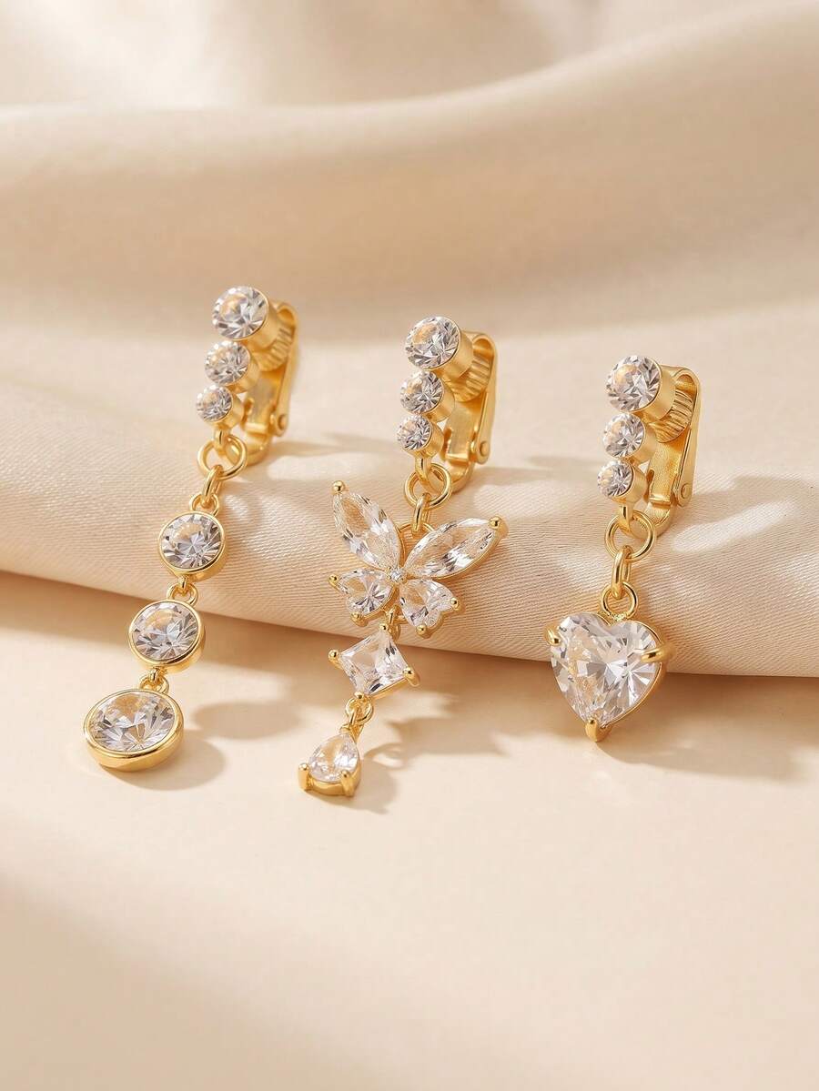 TOKRING Gold Fake Belly Piercing Fake Belly Ring For Women,Dangle Butterfly CZ Fake Belly Button Piercing Clip On Belly,Fake Navel Ring Non Piercin - Fake Belly Ring - View 1