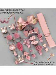 18pcs Girls Cute Hair Accessory Gift Set, Hair Clips, Hair Ties, Storage Bag, For Daily Use (Hairclips & Scrunchies Styles Randomly Distributed) - Dusty Pink - View 5