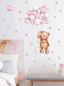 1pc Bear & Balloon Pattern Wall Sticker, Stickers, Wall Decal, Vinyl Decal For Home Decorations, Spring Decoration Items Refresh Your Home, Festival Decoration Stickers Gifts Birthday Graduation - Multicolor - View 2