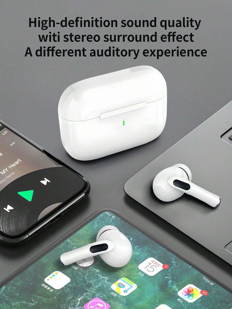 Wireless Bluetooth Headphones, Wireless Earbuds, Wireless Earbuds / Compatible With Apple, Android And Other Smart Devices / Equipped With Noise Cancellation / Suitable For Music, Gaming And Sports - White - View 1