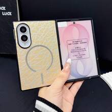 電鍍皮革摺疊手機保護殼，相容 iPhone Duo、Galaxy Z Fold 8、8 Ultra - 金色 - 查看 5