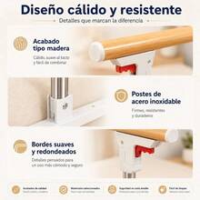 Barandilla de  Plegable para Cama de Adultos 93 x 40 cm, Doble Refuerzo con Tubos Reforzados, Protección Anticaídas y Apoyo para Levantarse, Instalación sin Taladros - Madera amarilla | Liso - Ver 5