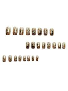 Christmas Medium-Long 24pcs Glossy Deer Pattern Black Contrast Color Fake Nails, Removable And Reusable Christmas Tree Wearable Nail Tips, Convenient For Travel, Parties, Events, And Outings, Finished Boxed Set - Black - View 5