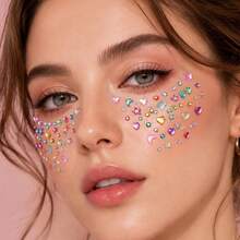 10/8/6/4/2pcs Rainbow Glitter Rhinestone Stickers, Self-Adhesive Rhinestone Design, Suitable For Makeup, Clothing, Valentine's Day, Holiday Party, Concert Makeup, Face Decoration, Halloween Costume - Multicolor - View 4