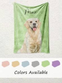 1pc Customized Pet Photo Blanket, Personalized Dog Portrait Throw With Name, Pet Photo Fleece Blanket, Soft Comfortable Sofa Bed Bedroom Blanket, Custom Pattern Printed Pet Lover Gift, Birthday Gift Home Decor - Multicolor - View 11