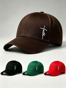 1pc Gothic Men Brown Hat Faith Embroidery Hats For Men Adjustable Baseball Cap Perfect For Outdoor Excursions Hiking And Everyday Wear-A Perfect Gift - Multicolor - View 2