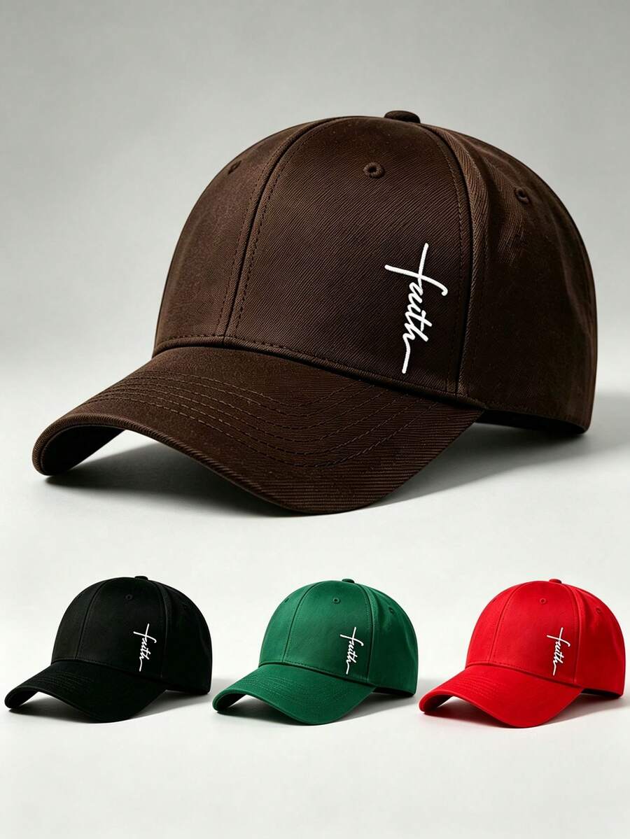 1pc Gothic Men Brown Hat Faith Embroidery Hats For Men Adjustable Baseball Cap Perfect For Outdoor Excursions Hiking And Everyday Wear-A Perfect Gift