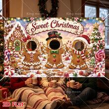 1pc 2D Flat Banner, Christmas Party Face Cutout Photo Booth Banner, Winter Snow Scene Steam Train Hollow Portrait Frame, Colorful Lights Christmas Tree Teddy Bear Gift Full Print, Three Hollow Portrait Frames, Santa Claus Elf Reindeer Riding Candy Train Print, Vibrant Festive Style, Polyester Material, Perfect For Holiday Party Photo Prop Decoration - 1 - View 18