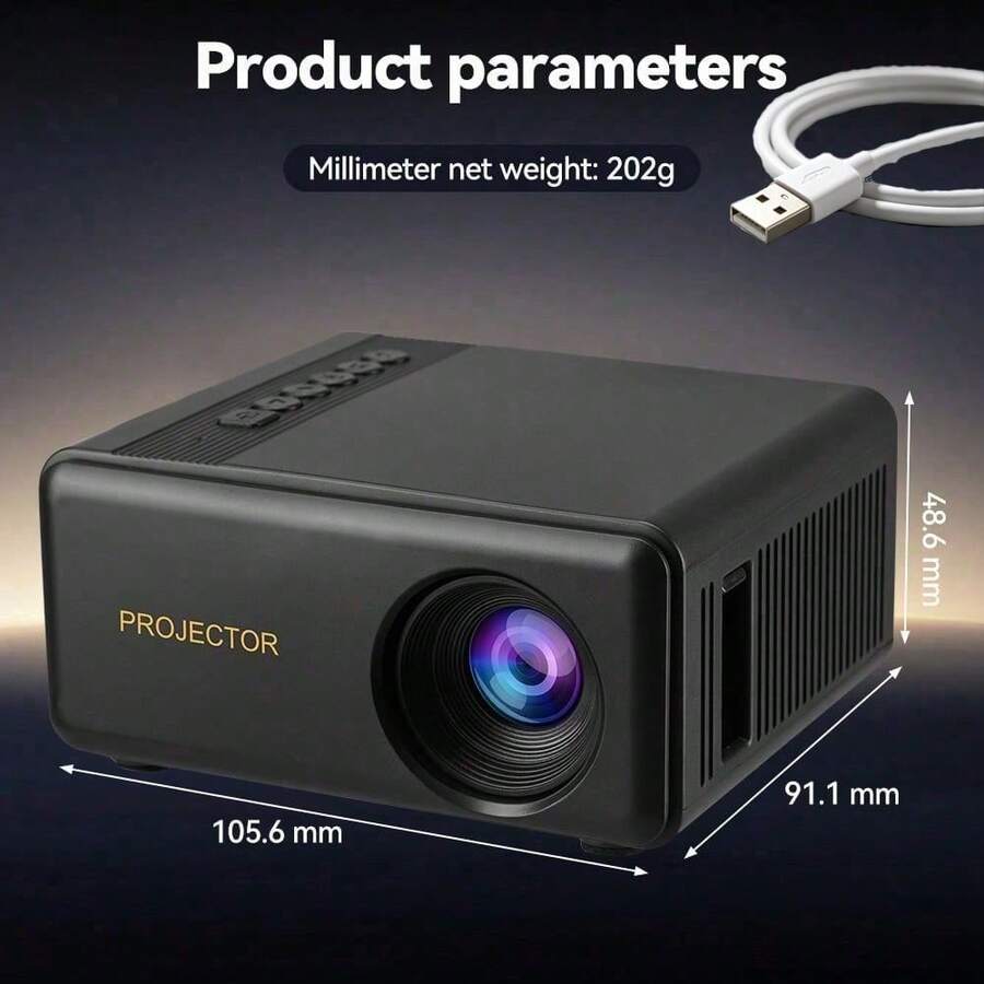 Portable Home Projector, Native 720P HD, Supports 1080P, USB Plug And Play Connection, Comes With Remote Control, Compatible With Smartphones, Tablets, Laptops And LCD Screens, Suitable For Family Movie Night And Indoor Entertainment - Black - View 1
