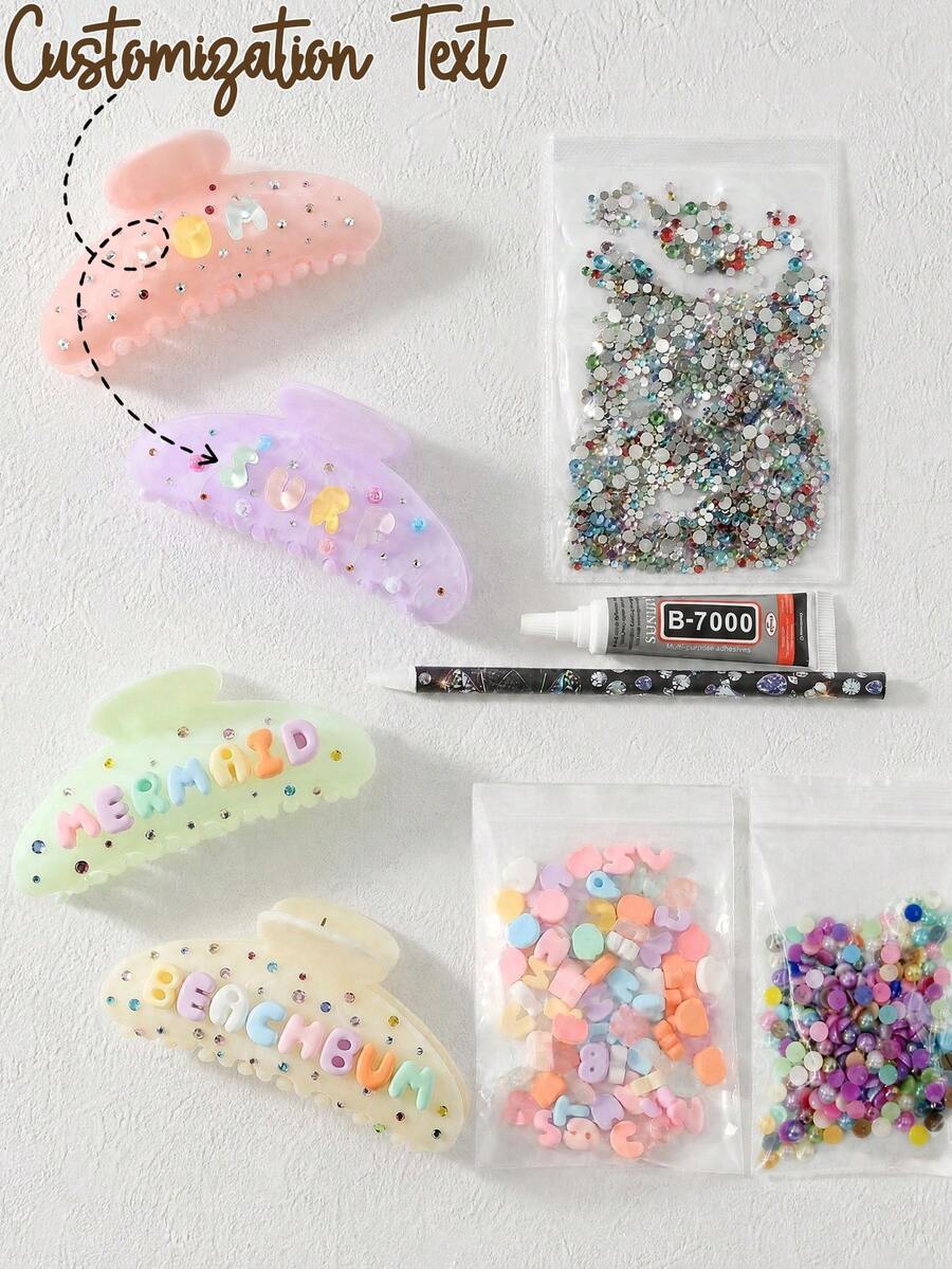 1組DIY髮夾套組,適用於DIY客製化手工派對禮物、派對手工禮品、活動派對禮物、女孩之夜手工藝、伴娘派對禮物、髮梳、婚禮禮物、紀念品禮物、伴娘禮物、女性髮飾,送給她的禮物(材料免費提供) - 彩色 - 查看 1
