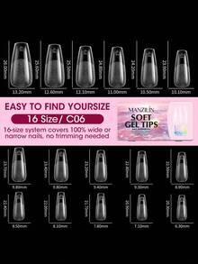 576pcs/Box Short-Medium Almond Shape False Nails, 16 Sizes, Semi-Matte/Glossy Full Coverage Pre-Buffed Soft Gel Nail Tips, Suitable For Home DIY And Nail Salon Use - Clear - View 11