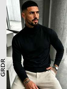 GRDR Men's Autumn/Winter New High Neck Pullover Thin Sweater, Suitable For Layering, Casual Daily Wear - Black - View 3
