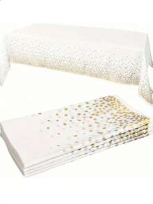 3pcs White Tablecloth, Gold Polka Dot Disposable Tablecloth, Plastic Tablecloth, White Tablecloth, Plastic Dining Table Set, Gold Tablecloth, Party Decoration - Multi-color - View 1