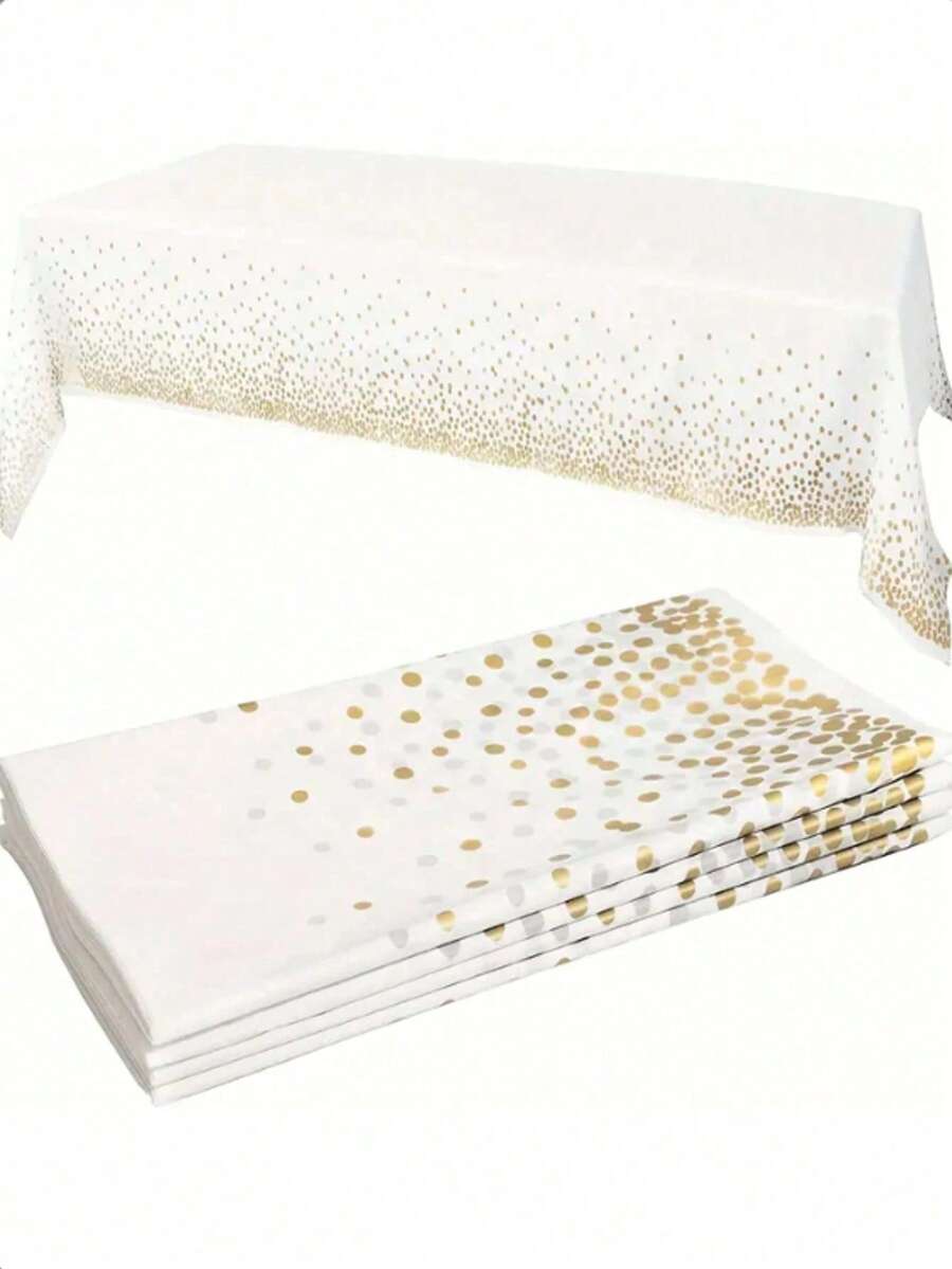 3pcs White Tablecloth, Gold Polka Dot Disposable Tablecloth, Plastic Tablecloth, White Tablecloth, Plastic Dining Table Set, Gold Tablecloth, Party Decoration - Multi-color - View 1