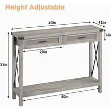 Mesa Consola Para Entrada,Mesa Consola Bohemia De 43 Pulgadas Con Cajones De Ratán,Mesa De Entrada o Sofá De Madera Con Almacenamiento, Diseño Decorativo Para Sala, Pasillo o Recibidor, Estilo Rústico - Gris - Ver 6