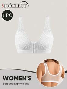Morelect 1pc Women's Wireless Daily Bra, Front Closure Design, Lift And Shape - White - View 5