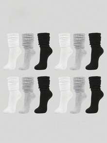 1 /5/10/20 Pairs Men's White Solid Color Thick Ribbed Slouch Socks, Vintage Cargo Style Style, Suitable For Autumn/Winter/Daily Wear/Skateboarding - Multicolor - View 2