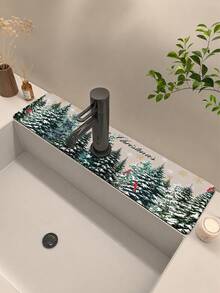 1pc Sink Faucet Absorbent Mat, Christmas Cedar Pattern, Drainage Mat, Suitable For Kitchen, Bathroom Sink, Countertop, Drainage Mat, Diatomaceous Earth Material, Trimmable, Quick-Dry Mat - Multicolor - View 2