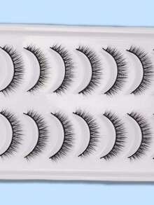 10 Pairs Full Fake Eyelashes Transparent Style Faux Mink Lashes Natural Long Gift For Women - Black - View 6