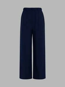 ANCHOSE Women's Elegant Navy Blue Slim Fit Tailored Dress Pants For Commuting, Summer Spring - Blue - View 3