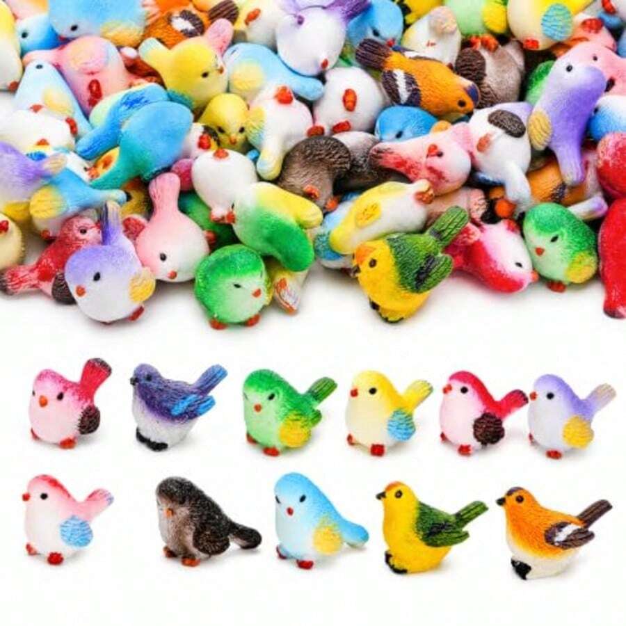 2/12/24 Pcs Cute Cartoon Mini Colorful Resin Bird Micro Landscape ...