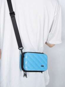迷你極簡菱形斜挎包 單肩包 PVC 防水硬殼 休閒百搭 男款 - 淺藍色 - 查看 2