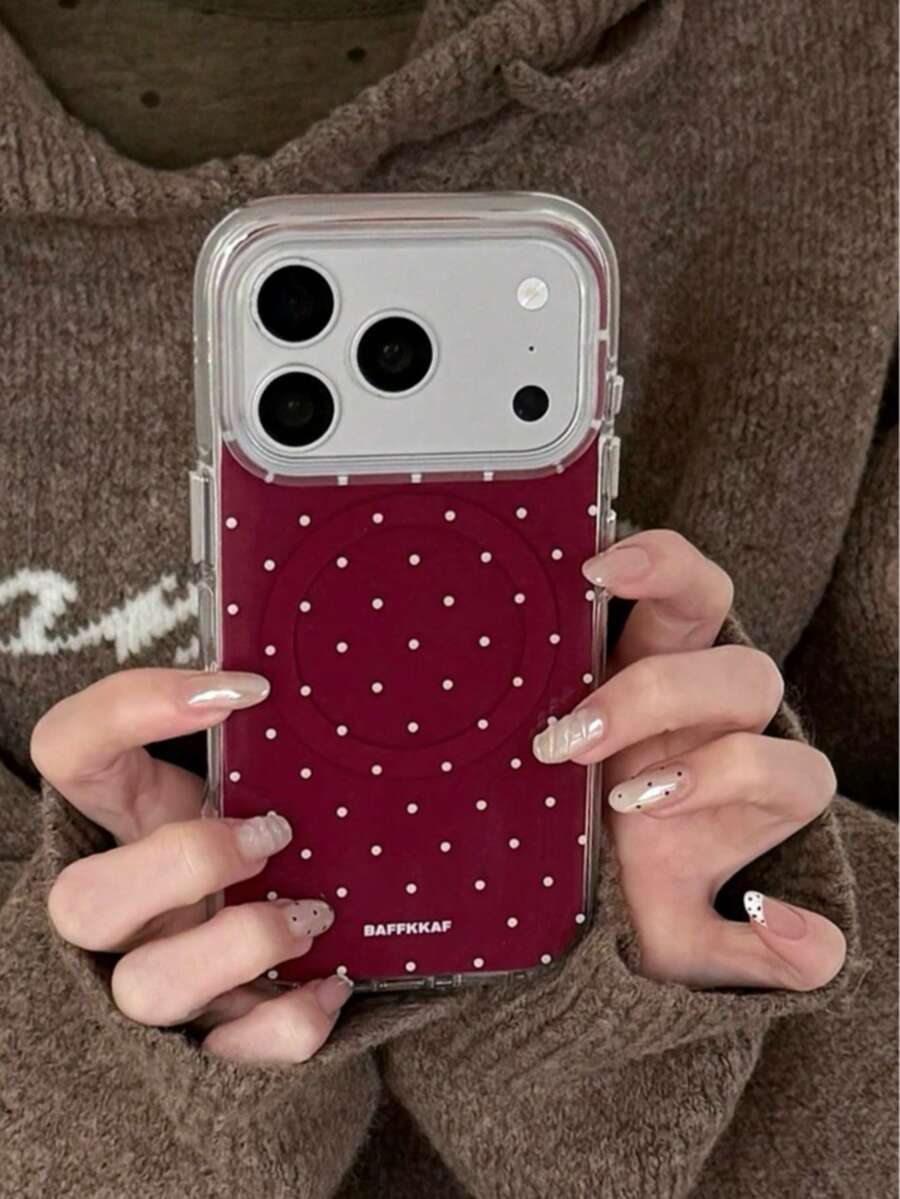Elegant Cherry Red Polka Dot Ins Korean Style Magnetic Phone Case Compatible With Iphone 17, 18 Pro, 18 Pro Max, 16 Pro, 17 Pro Max Full Coverage Protective Cover - Multicolor - View 1