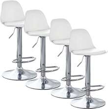 Set de 4 Taburetes de Bar Ajustables Color Blanco 32x39x83 cm| Taburetes Giratorios con Altura Regulable 83-93 cm| Asiento y Respaldo de Plástico con Base Cromada y Reposapiés| para Bar Cocina Isla y Desayunador| Fácil de Armar - Blanco - Ver 7