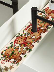 1pc Sink Faucet Absorbent Mat, Christmas Gingerbread Man Pattern, Drainage Mat, Suitable For Kitchen, Bathroom Sink, Countertop, Drainage Mat, Diatomaceous Earth Material, Trimmable, Quick-Dry Mat - Multicolor - View 8