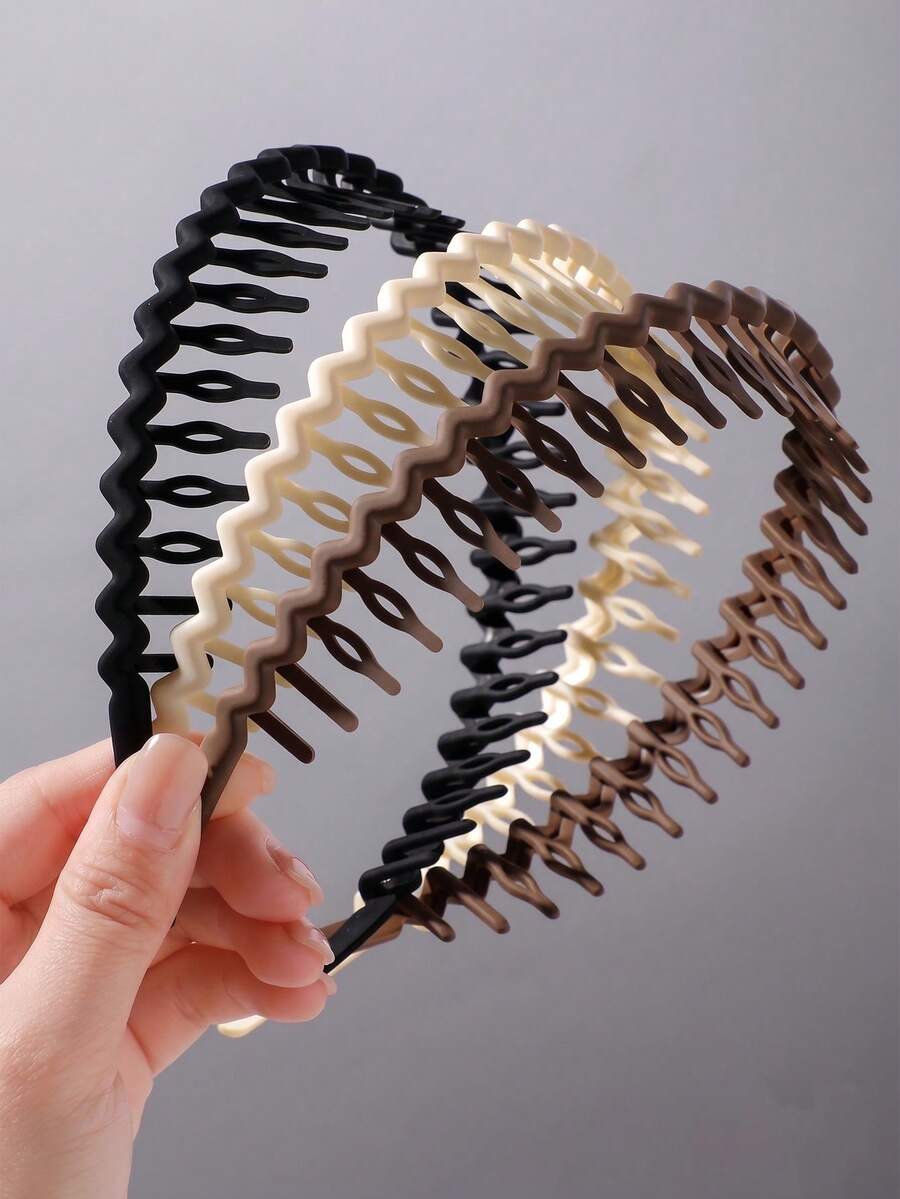 3PCS Women's Matte Jagged Headbands, Non-Slip Wavy Shark Tooth Hairbands, Flexible Plastic Hair Rings, Suitable For Sports, Makeup, Daily Face Washing - Multicolor - View 1