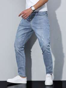 Men's Casual Daily Wear Distressed Pocket Design Jeans - Light Wash - View 3