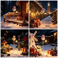 Outdoor Christmas Solar Ground Lights, Santa Claus & Snowman Shaped Lanterns, Garden Yard Pathway Holiday Decor, Christmas Decoration Gifts - Black Hat Snowman Lantern - View 4