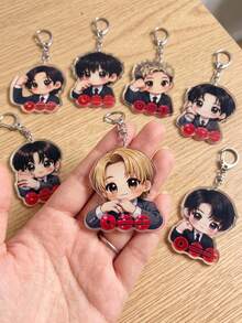 7pcs Acrylic Keychains, Cute Black Style Suit Bag Charms, K-Pop Friendship Bag Charms, Fan Gifts, Perfect Fan Gift - Multicolor - View 4