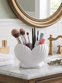 Shell Shaped Makeup Brush Holder, To Organize Vanity Table And Save Counter Space, Holds Makeup Brushes, Lip Liners, Eyeliners And Beauty Tools. No Installation Required, Just Place On Tabletop Stably, Ideal For Bathroom Vanity And Dressing Table - Multicolor - View 5