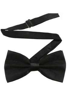 1pc Men's Solid Color Double Layer Bowknot, Polyester Wedding Groom Groomsman Host Server Bowtie - Black - View 5