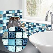 20*20cm Mosaic Tile Wall Sticker, Thickened PVC Sticker, Suitable For Bathroom Walls And Oil-Resistant Kitchen Walls, Waterproof And Oil-Resistant - Blue Puzzle Wall Sticker - View 4