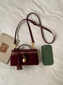 1pc Fashionable Daily Shoulder Bag, Korean Ins Style Square Box Crossbody Bag - Burgundy - View 7