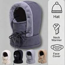 1PC Solid Color Waterproof Casual Fleece Warm Winter Hat, Unisex Multi-Functional Hat Scarf Mask 3-In-1, Suitable For Daily Outings, Skiing, Cycling, Perfect Christmas Gift For Boyfriend/Girlfriend, Essential Winter Clothing Accessory - Multicolor - View 5