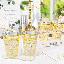 10pcs 6.76oz Clear Hard Plastic Cups With Gold Rim, Luxury Gold Trim ...