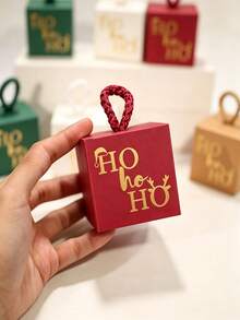 10Pcs Christmas Cube Gift Boxes With Rope Loop Handle, Red Green White And Kraft Paper Favor Boxes, Mini Holiday Gift Packaging For Cookies, Candy, Small Gifts, Christmas Tree Decorations, Party Favors, Easy To Assemble - Multicolor - View 3