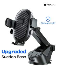 Remax Car Phone Holder With Suction Cup, Dashboard Mount, 360° Rotation, One-Click Lock, Adjustable Base, Hollow Silicone Pad, Suitable For 4-6.5 Inch IPhone And Android Phones, Car Accessories, Car Essentials, Car Supplies - Black - View 1