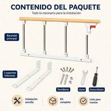 Barandilla de  Plegable para Cama de Adultos 93 x 40 cm, con Doble Refuerzo y Tubos de Acero, Protección Anticaídas y Asistencia para Levantarse, Instalación sin Taladros - Madera amarilla | Liso - Ver 8