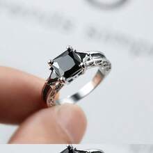 Vintage Dark Square Ring, Fashion Minimalist Geometric Jewelry - Silver - View 2