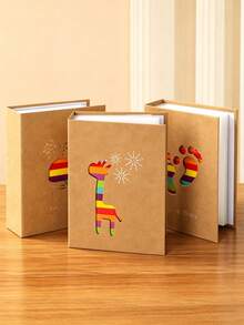 1pc Colorful Hollow Cowhide Paper Photo Album, Decorated With Giraffe, Whale, Eiffel Tower Patterns. Inner Pages Are Insertable White Pages, Can Hold 100 Large Size Laminated Photos (Size 10.16*15.24cm) - Multicolor - View 1