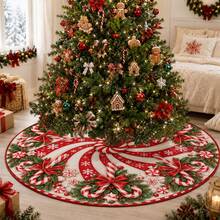 1pc Spiral Candy Cane Pattern Christmas Tree Skirt, Elegant Color Holiday Decor, 5 Sizes, Unisex Holiday Gift, Suitable For Home And Party Christmas Home Decoration - Candy Cane - View 9