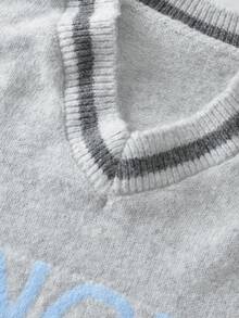 Women's American Retro Collegiate Style Digital Jacquard Knit Sweater, Loose Fit Pullover Tops For Autumn/Winter - Light Grey - View 6