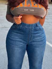 Women's Plus Size Casual Daily Travel Denim Jeans With Pockets - Blue - View 4