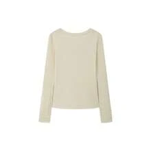 Autumn/Winter New Elegant Minimalist Fashion Handmade Lace Trim Patchwork Round Neck Slim Fit Long Sleeve Base Layer T-Shirt - Apricot - View 8